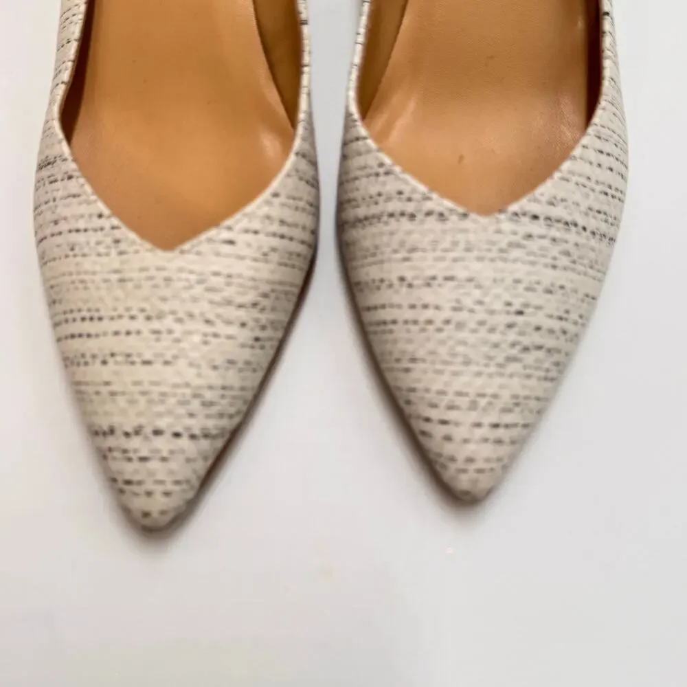 Talbots Women's Size 7 Textured Pointed Toe Pumps Ivory Tweed Kitten Heels